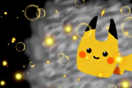 Mini Adorable PikaChu - emo, yellow, pokemon, scene, mini, dark, pikachu, bubbles, cute, adorable