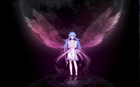 Pinky Wings - anime, vocaloid, twin tail, magic, female, wing, twintail, dress, hatsune miku, angel, light, magical, long hair, sad, blue hair, sparks, twin tails, anime girl, twintails, hot, girl, glow, miku, wings, fairy, cute, hatsune, sexy, vocaloids