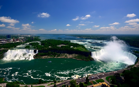 Niagara & American Falls - Trees, River, Canada, Waterfall