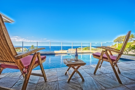 Table for Two overlooking Pool and Ocean Kauai Hawaii - kauai, relax, beach, island, hawaii, polynesia, sand, overlooking, swimming, view, two, exotic, paradise, sea, table, ocean, vista, islands, for, tropical, pool