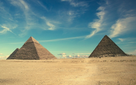 Pyramids - ancient, pyramid, three, sky