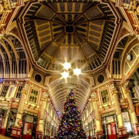 london street at christmas in fish eye