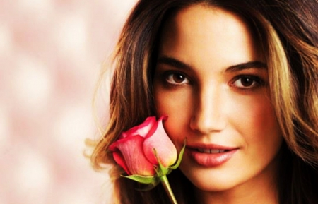 Lily Aldridge - woman, beauty, girl, rose, model, pink, lily aldridge, green, flower