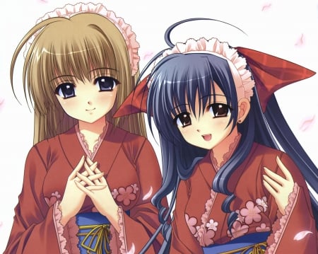 Red Kimono - pretty, anime, kawaii, female, long hair, blue hair, hd, nice, anime girl, hot, girl, kimono, lovely, brown hair, sweet, yukata, cute, sexy