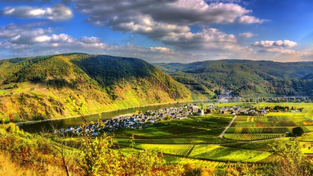 gorgeous rural town of ellenz-poltersdorf germany - mountains, town, river, fields, rural