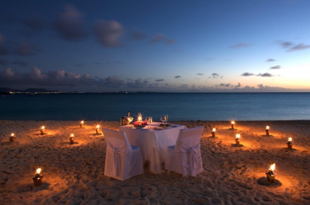 Dinning on the Beach - table for two, nature, beaches, dinning