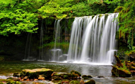 Sgwd Ddwli Waterfall, Wales - nature, wales, trees, waterfall