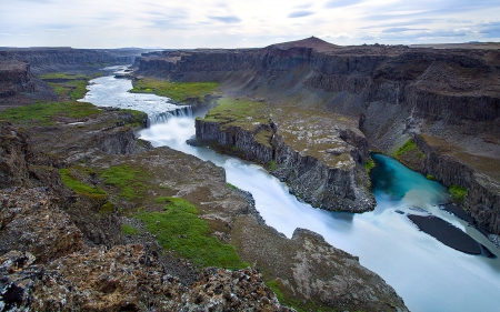 Hafragilsfoss Waterfall, Iceland - iceland, canyon, waterfall, river