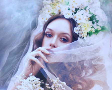 Pretty face - woman, face, flowers, model