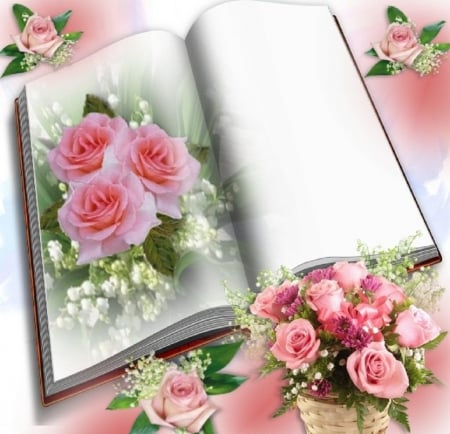 â™¥ A book of Roses â™¥ - roses, pink, flowers, still life, book