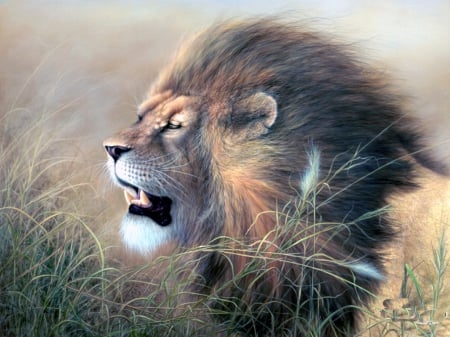 big cat lion art - big cats, lion, painting, cat