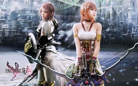 ~Forever Sisters~ - Serah, square enix, Final Fantasy 13-2, weapons, city, Valhalla, Lightning, fantasy, sisters, video game