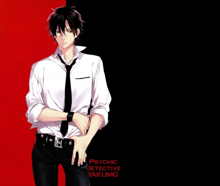 Saitou Yakumo - nice, hot, emotional, simple, black hair, black, pretty, sinister, cool, yakumo, anime, short hair, handsome, male, sexy, lovely, saitou, hd, red, boy, plain, saitou yakumo, sweet, serious, guy