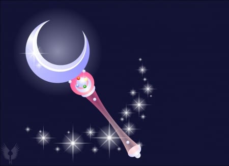 Moon Stick - item, star, wand, anime, object, rod, sailor moon, crescent, hd, weapon, sparks, objects, sailormoon, realistic, beautiful, beauty, cg, glow, 3d, items, stgaff