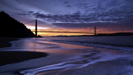 golden gate bridge from kirby cove in sausalito - clouds, cove, sunset, bridge, bay