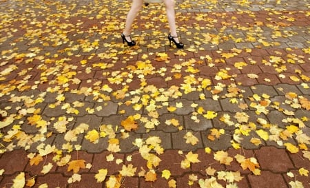 Autumn - yellow, legs, woman, autumn