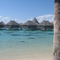 Water Bungalows over Blue Lagoon Moorea Island