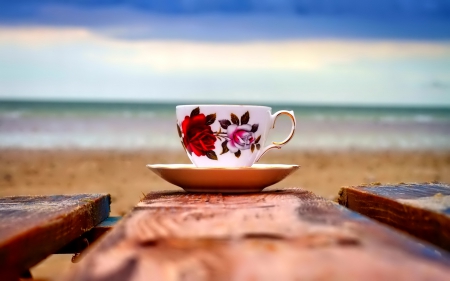 Cup - beach, hdr, sea, tea, caffee, cup, sky