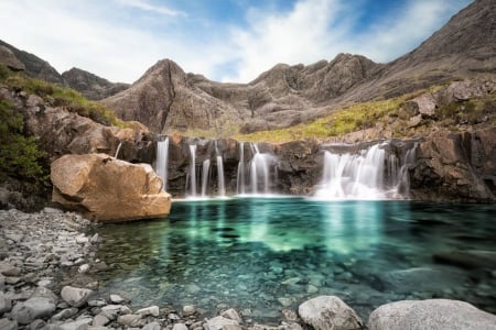 waterfalls - nature, fun, lake, waterfalls, mountains