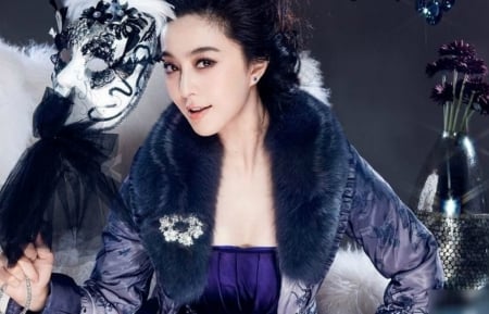 Fan Bingbing - woman, beauty, fan bingbing, girl, mask, black, model, white, purple, grey, blue