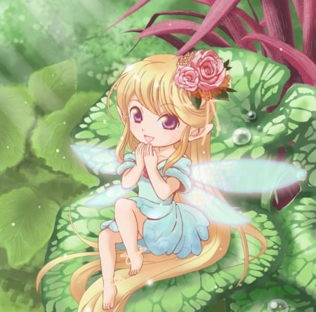 Fairy - nice, beauty, female, blond, wings, anime girl, blond hair, pretty, blonde hair, anime, cute, girl, adorable, dres, long hair, gown, lovely, divine, kawaii, sublime, wing, beautiful, sweet, fairy, smile, blonde, happy