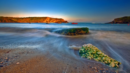 Sea and sands - nice, beach, sky, water, sunset, rocks, amazing, evening, sands, ocean, summer, shore, lovely, waves, nature, beautiful, stones, sea