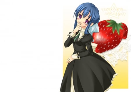 Suzumi Tamao - pretty, anime, kawaii, female, dress, long hair, strawberry panic, suzumi tamao, blue hair, plain, fruit, nice, gown, anime girl, strawberry, girl, simple, lovely, sweet, white, cute