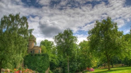 ludwigsburg castle in a wonderful german park hdr - forest, clouds, castle, park, hdr