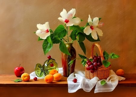 Still life - flowers, hdr, orange, photo, fruits, still life