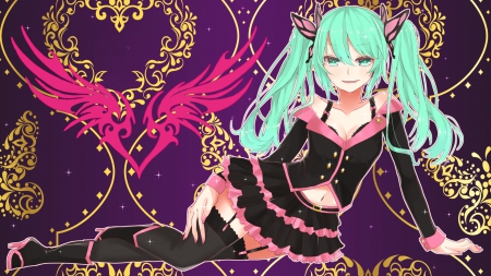 Vocaloid - purple, pink, cute, black, aqua, beauty, beautiful, sweet, collage, yellow, anime, girl, long hair, butterflies