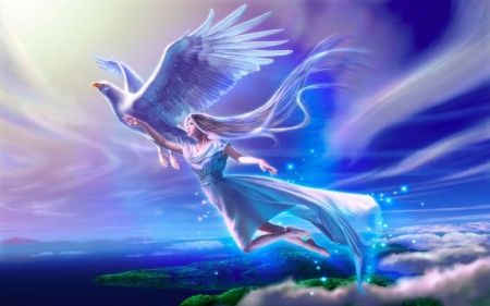 soaring in the sky - wings, soaring, girl, fantasy