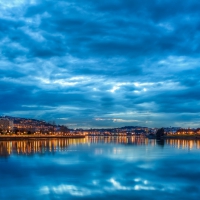 lovely harbor in coruna spain at dusk