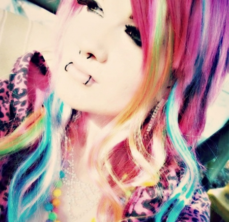 Rainbow Hair - emo, piercing, girl, scene, Rainbow, shark, bites, hair