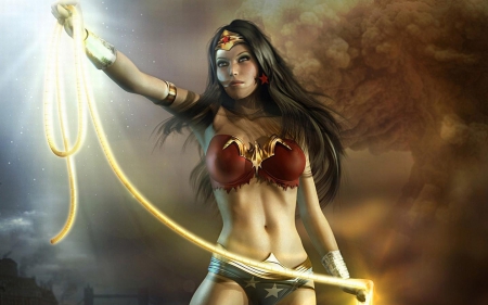 Wonder Woman - wonder woman, game, yellow, girl, red, brunette, fantasy