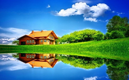 Nature reflexion - reflexion, hd, lakes, nature, house