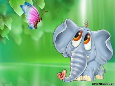 WATCHING THE BUTTERFLY - CUTE, ELEPHANT, CREATION, BUTTERFLY