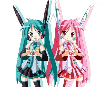 Miku's Heart - heart, anime girl, white, pink eyes, hatsune miku, adorable, long hair, sakura miku, vocaloids, sakura, vocaloid, sweet, nice, female, twintail, simple, pretty, anime, miku, twin tail, cute, love, girl, twintails, pink hair, lovely, hatsune, hd, green eyes, kawaii, twin tails, plain, green hair