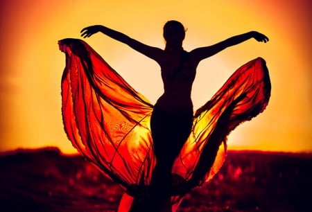 * - woman, dancing, dress, sun