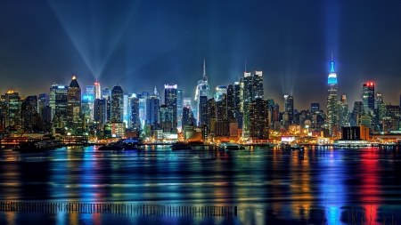 magical new york city in lights hdr - river, lights, hdr, skyscrapers, city, night