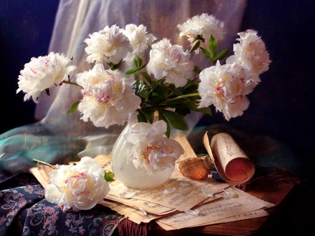 Summer song - music, peonies, flowers, vase