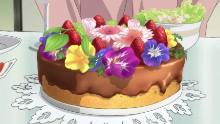 â™¡ Cake â™¡ - nice, object, beauty, strawberry, delicious, anime food, pretty, anime, food, chocolate, yummy, items, hungry, objects, lovely, fruit, cake, candy, cream, item, floral, beautiful, sweet, flower