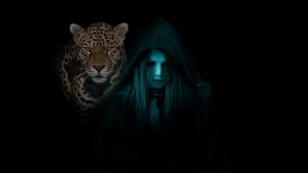 Portrait - cape, background, tiger, woman