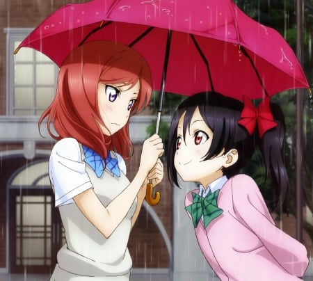 Umbrella - nice, female, water, anime girl, raining, pretty, umbrella, anime, rainy, ribbon, short hair, cute, girl, rain, wet, long hair, lovely, kawaii, sweet