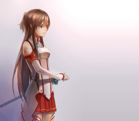 Yuuki Asuna - anime, female, warrior, long hair, armor, yuuki, plain, sword art online, hd, weapon, sao, anime girl, asuna, hot, girl, sword, yuuki asuna, simple, brown hair, knight, blade, asuna yuuki, cute, sexy