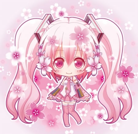 Sakura Miku - pretty, anime, vocaloid, twin tail, kawaii, female, twintail, blossom, adorrable, hatsune miku, long hair, pink eyes, sakura miku, chibi, nice, pink hair, twin tails, anime girl, sakura, twintails, girl, lovely, sweet, flower, miku, cute, hatsune, floral, vocaloids