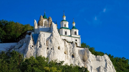 sviatohirsk lavra cave monastery in the ukraine - hill, caves, forest, monastery