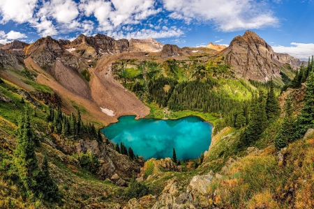 Blue lakes - nice, slope, lake, sky, mountain, hills, peaks, lovely, rocks, nature, view, emerald, blue, beautiful, cliffs