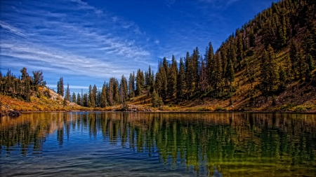 magnificent lakescape hdr - lake, forest, mountain, waves, hdr