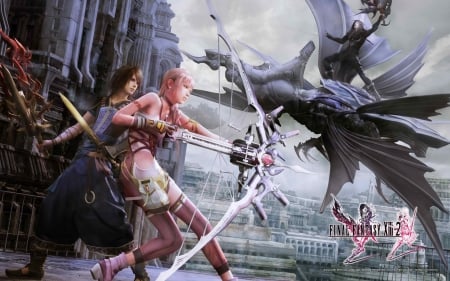 The Battle For the Future - Serah, Noel, square enix, final fantasy 13-2, Caius Ballad, weapons, video game