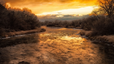 river under superb sunset - sunset, forest, reflection, river